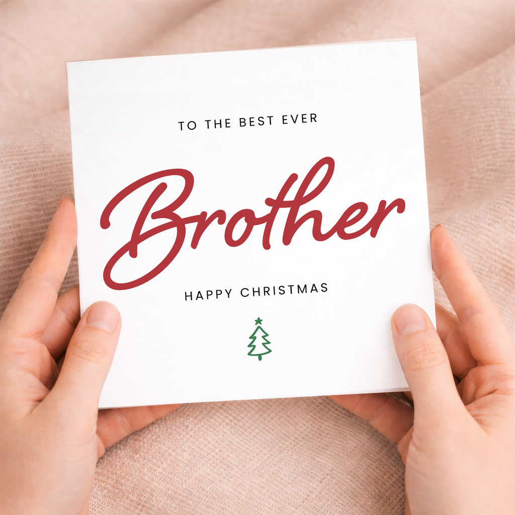 A festive Christmas greeting card for a brother featuring a simple design with the text Best Brother Ever on a white background.