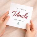 A festive Christmas greeting card for an uncle featuring a simple typographic design with the text Best Uncle Ever on a white background.