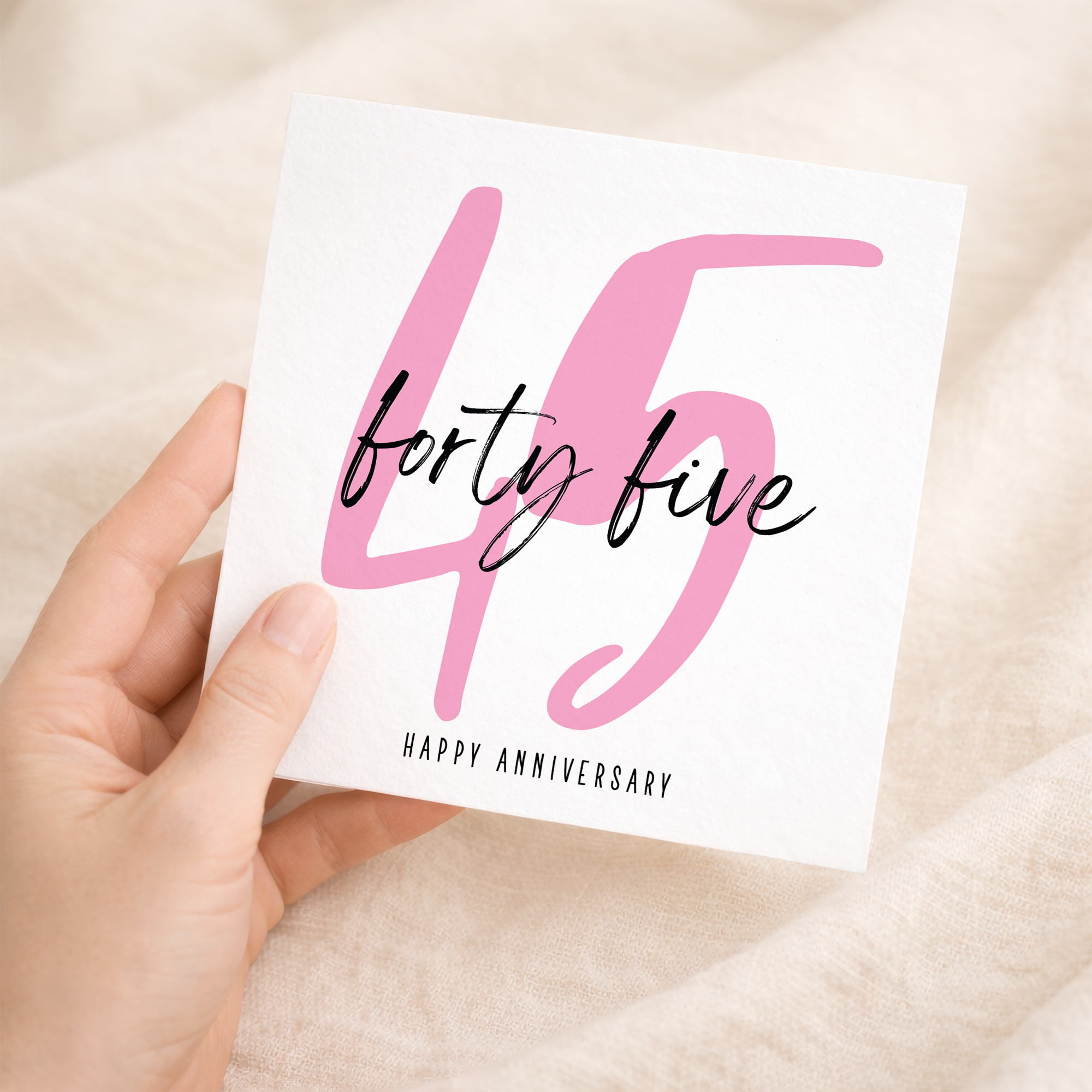 A 45th wedding anniversary greeting card featuring a milestone design with the number 45 on a white background.