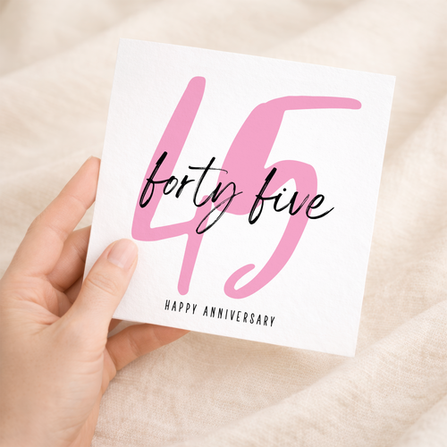 A 45th wedding anniversary greeting card featuring a milestone design with the number 45 on a white background.
