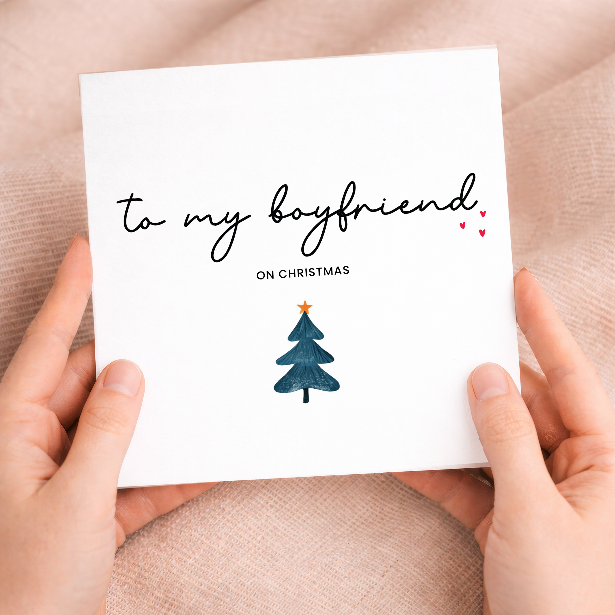 A unique and festive Christmas greeting card for a boyfriend featuring a stylish letters and numbers design on a white background.