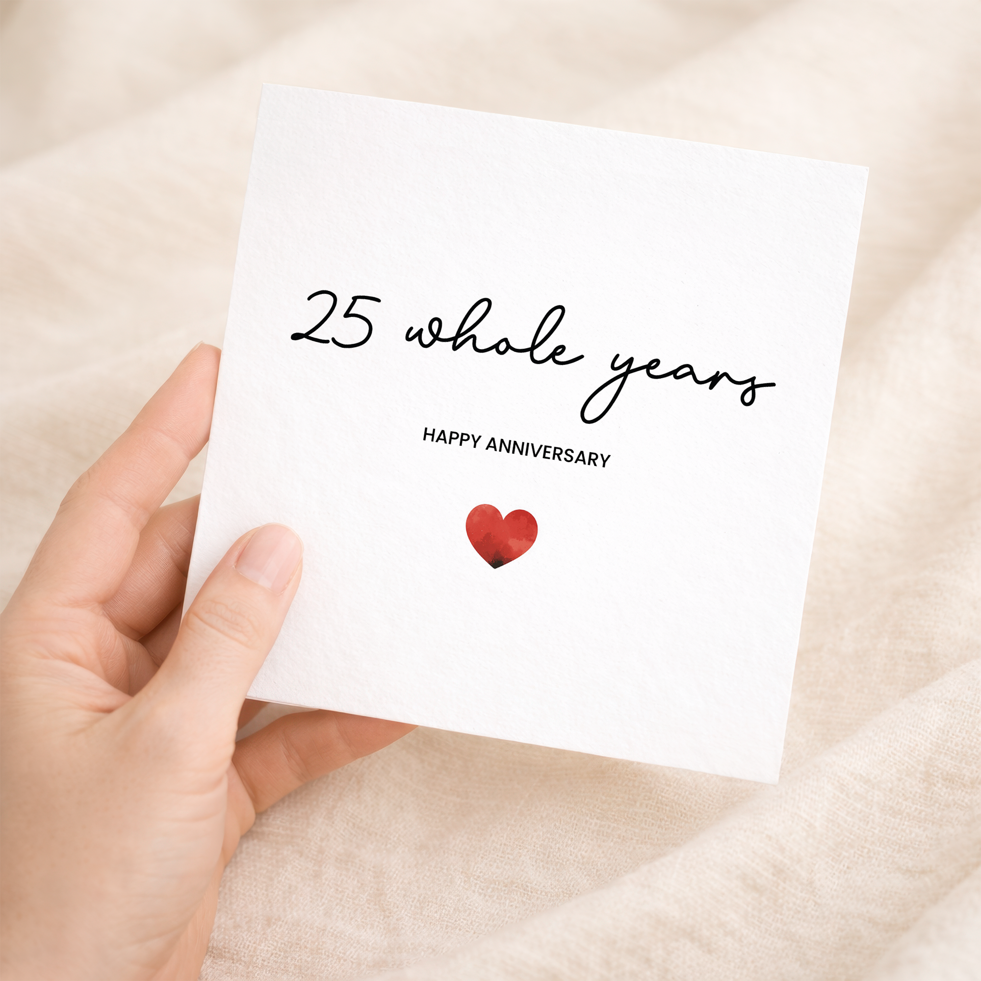 Modern 25th anniversary card featuring a simple love heart design with a clean, contemporary aesthetic for a spouse or partner.