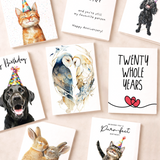 Elegant 20th anniversary greeting card featuring a central "20" design on sustainable recycled cardstock, paired with a rustic brown Kraft envelope.