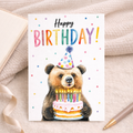 Birthday Card Cute Bear Holding Cake