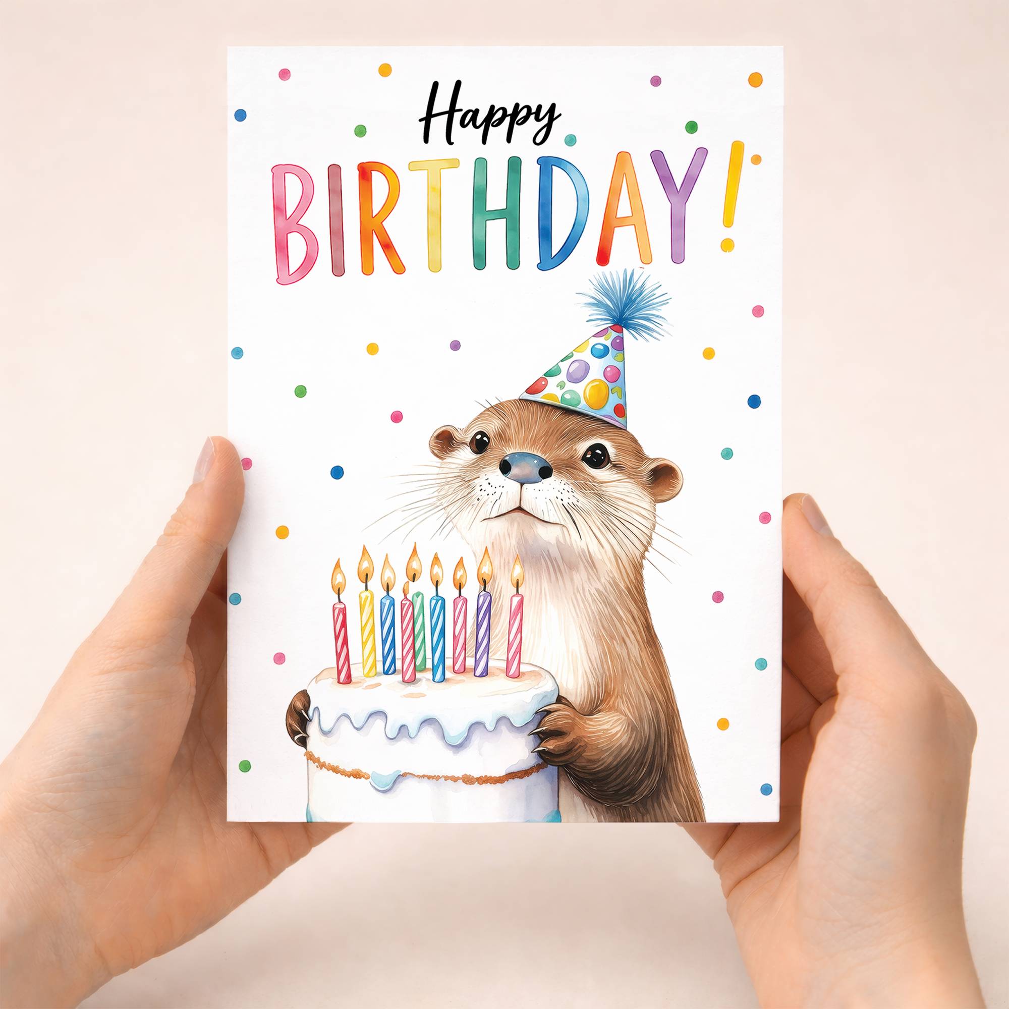 Birthday Card Cute Otter With Cake