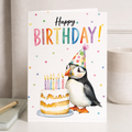 Birthday Card Cute Puffin With Cake