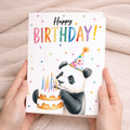 Birthday Card Cute Panda Holding Cake