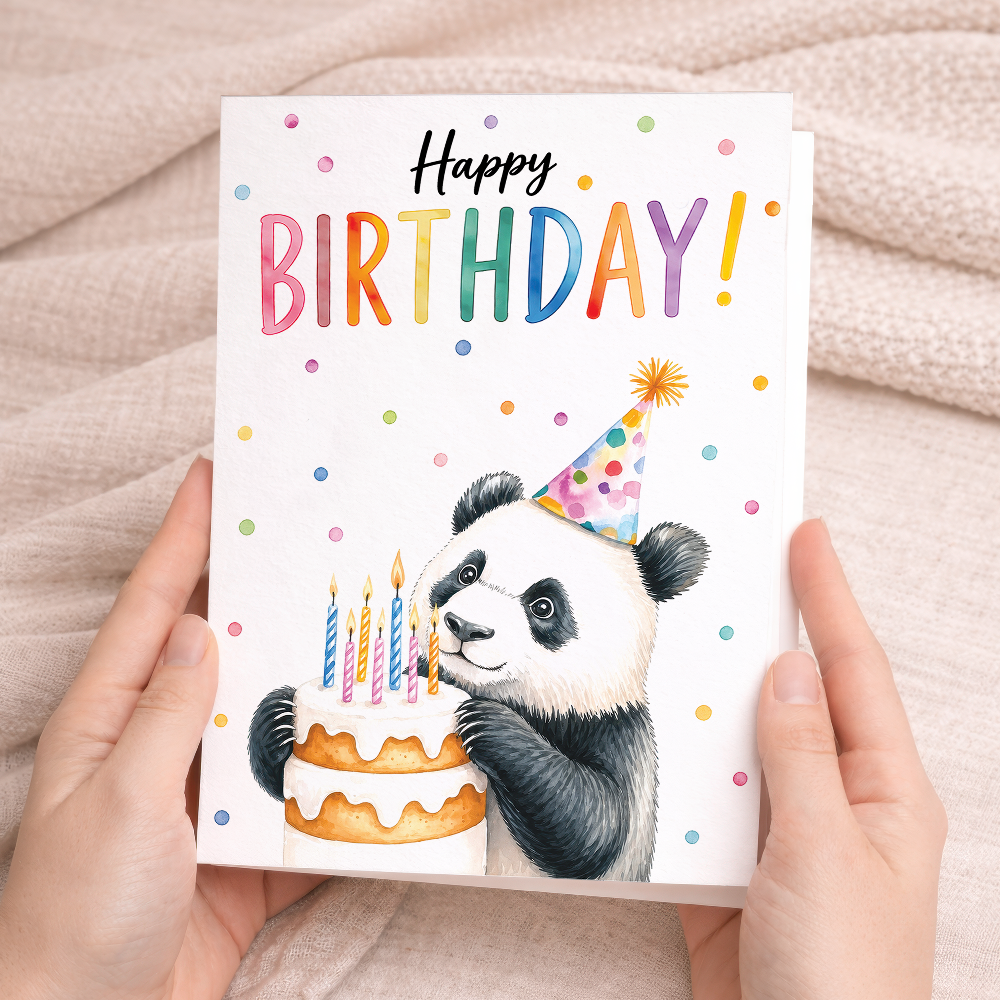 Birthday Card Cute Panda Holding Cake
