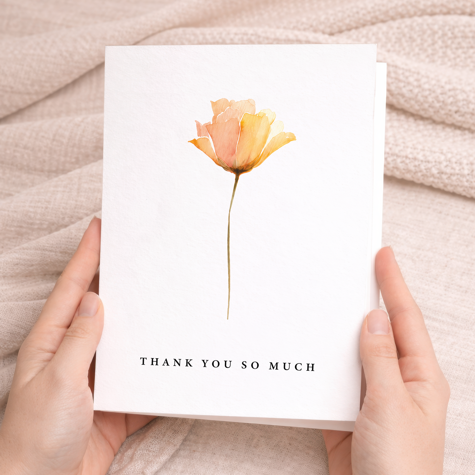 Thank You So Much Card Orange Watercolour Flower Greeting Card