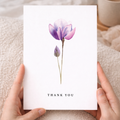 Thank You Card Purple Watercolour Flower Botanical Greeting Card