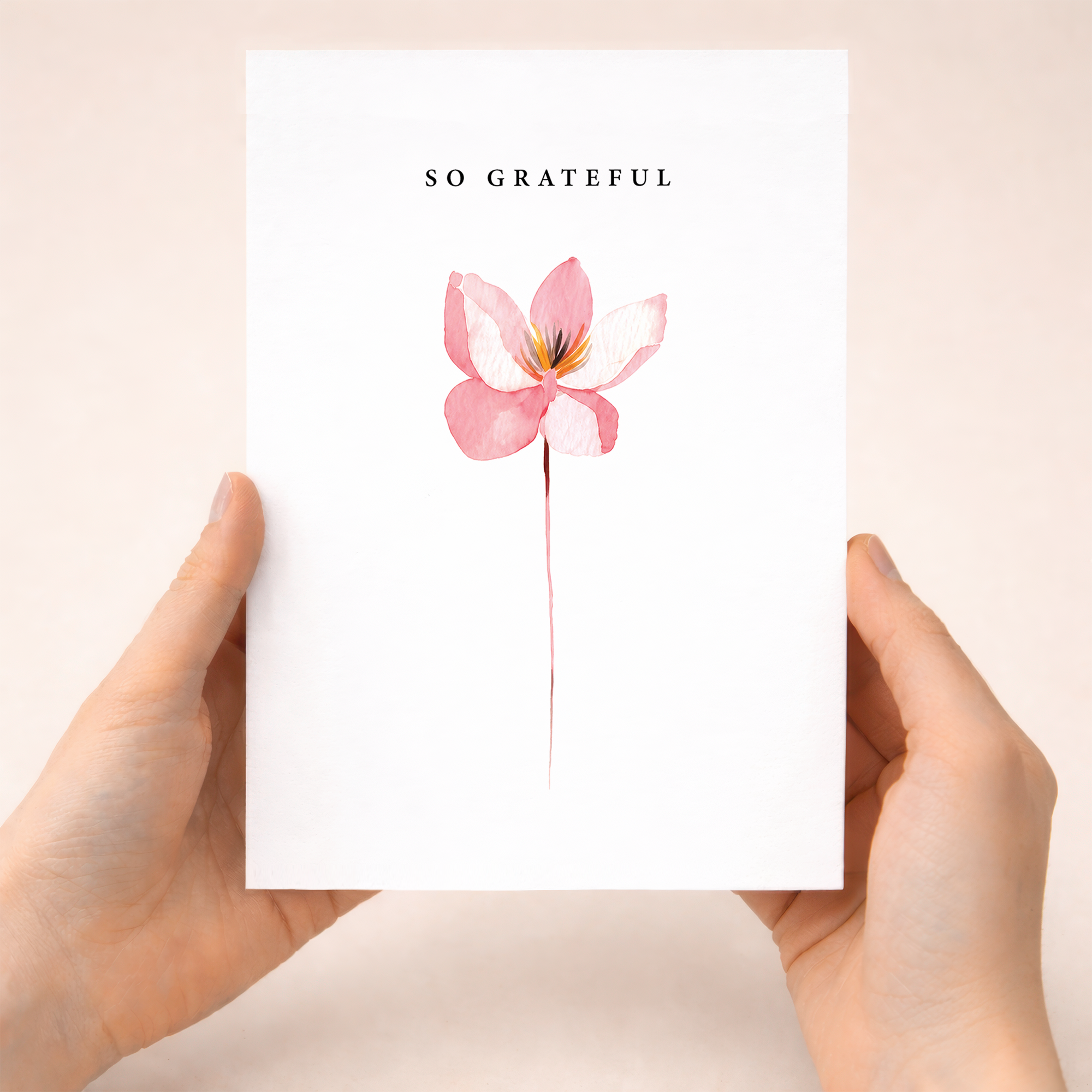 So Grateful Card Pink Watercolour Flower Thank You Greeting Card