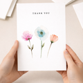 Thank You Card Three Watercolour Flowers Floral Greeting Card