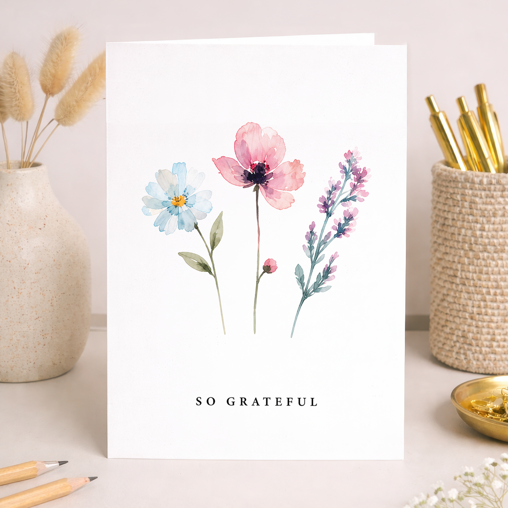 So Grateful Card Watercolour Wildflowers Thank You Greeting Card