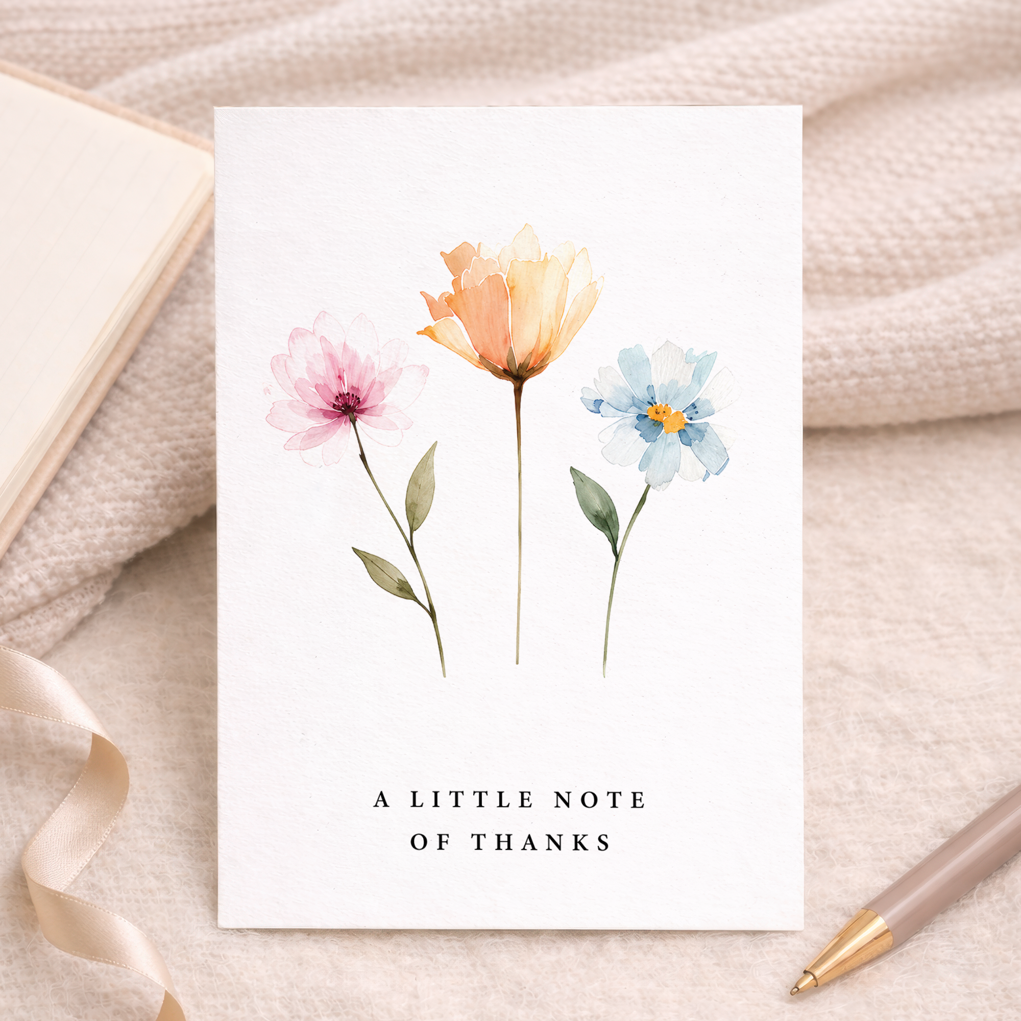 A Little Note Of Thanks Card Watercolour Flowers Greeting Card
