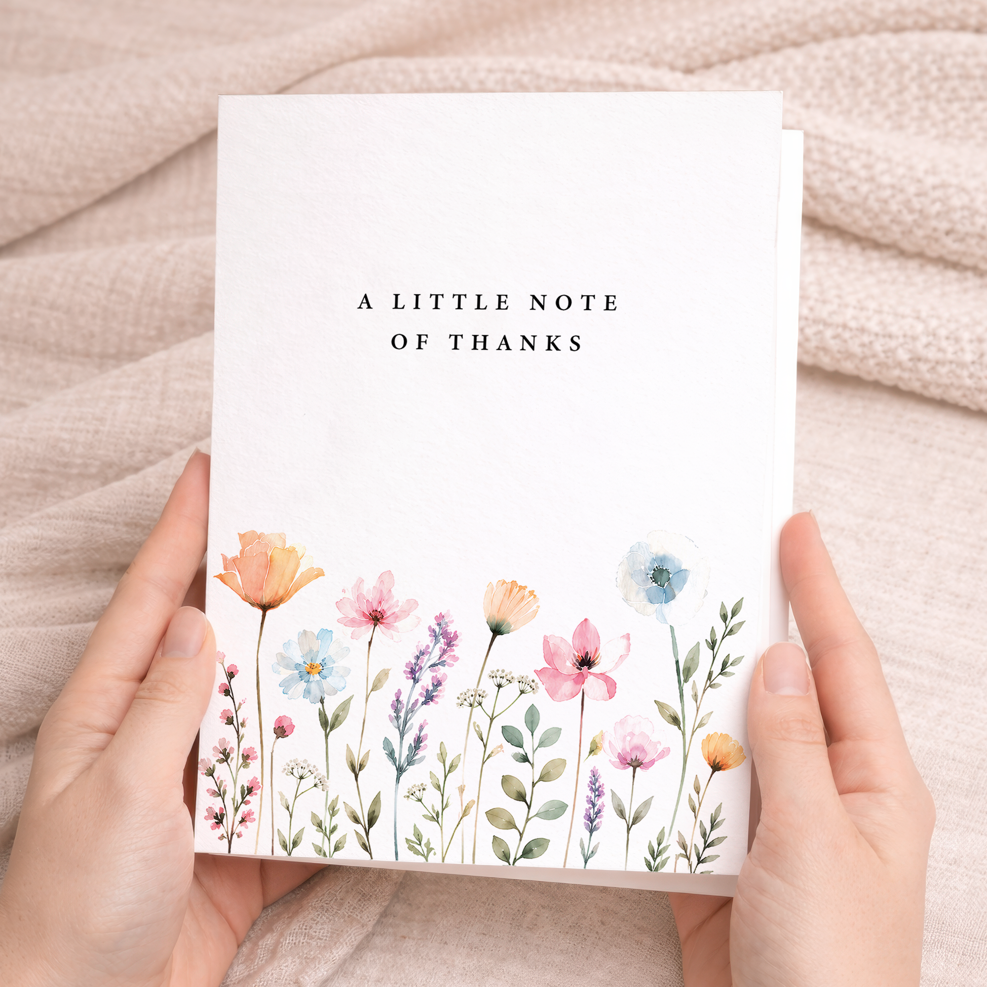 A Little Note Of Thanks Card Watercolour Wildflower Garden Card