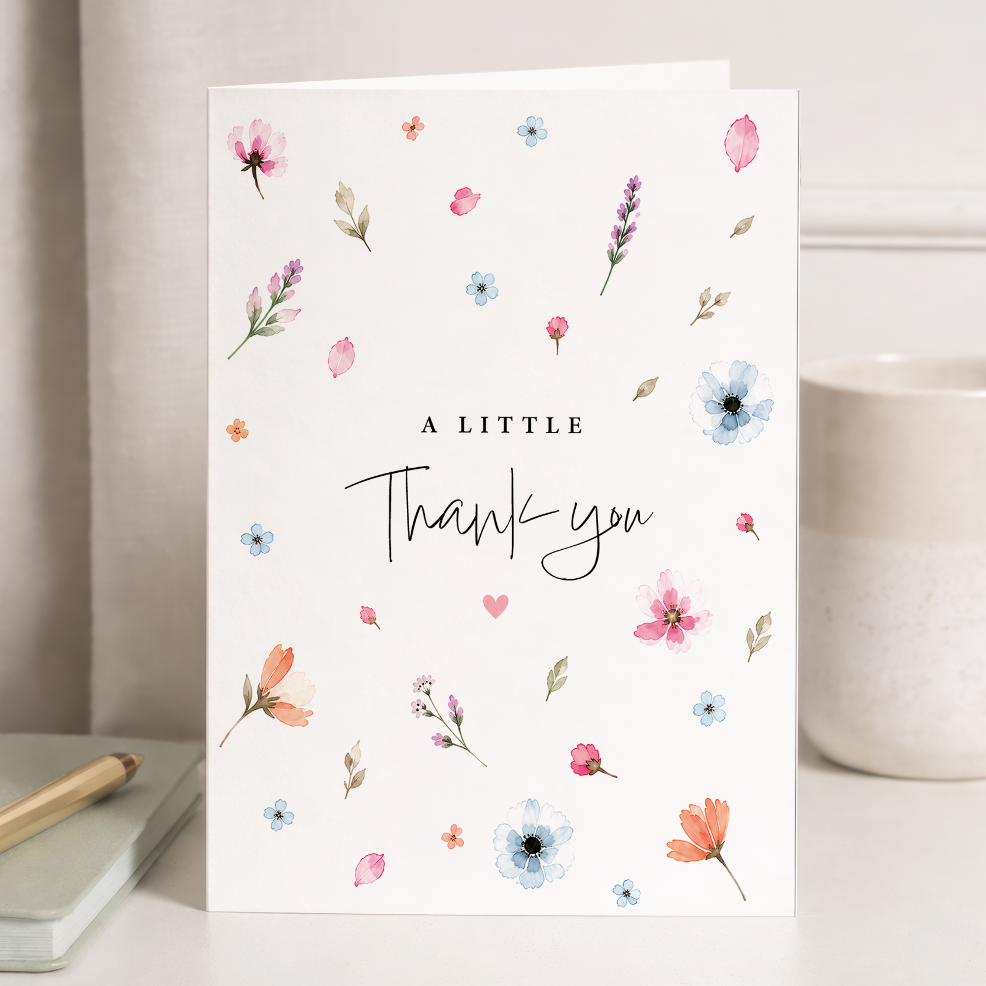 A Little Thank You Card Scattered Watercolour Flowers Greeting Card