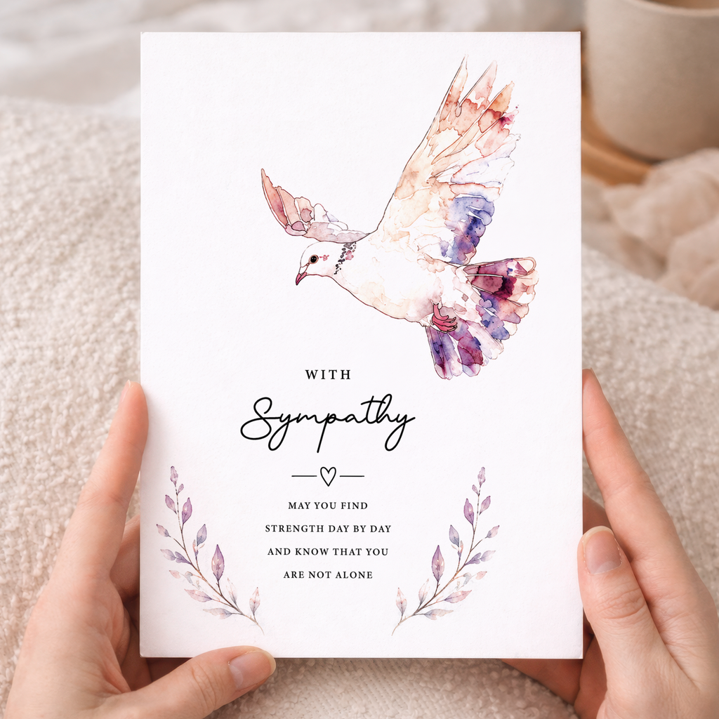 With Sympathy Card Watercolour Dove Floral Condolence Card