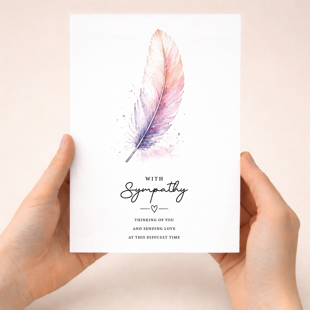 With Sympathy Card Watercolour Feather Thinking Of You Card