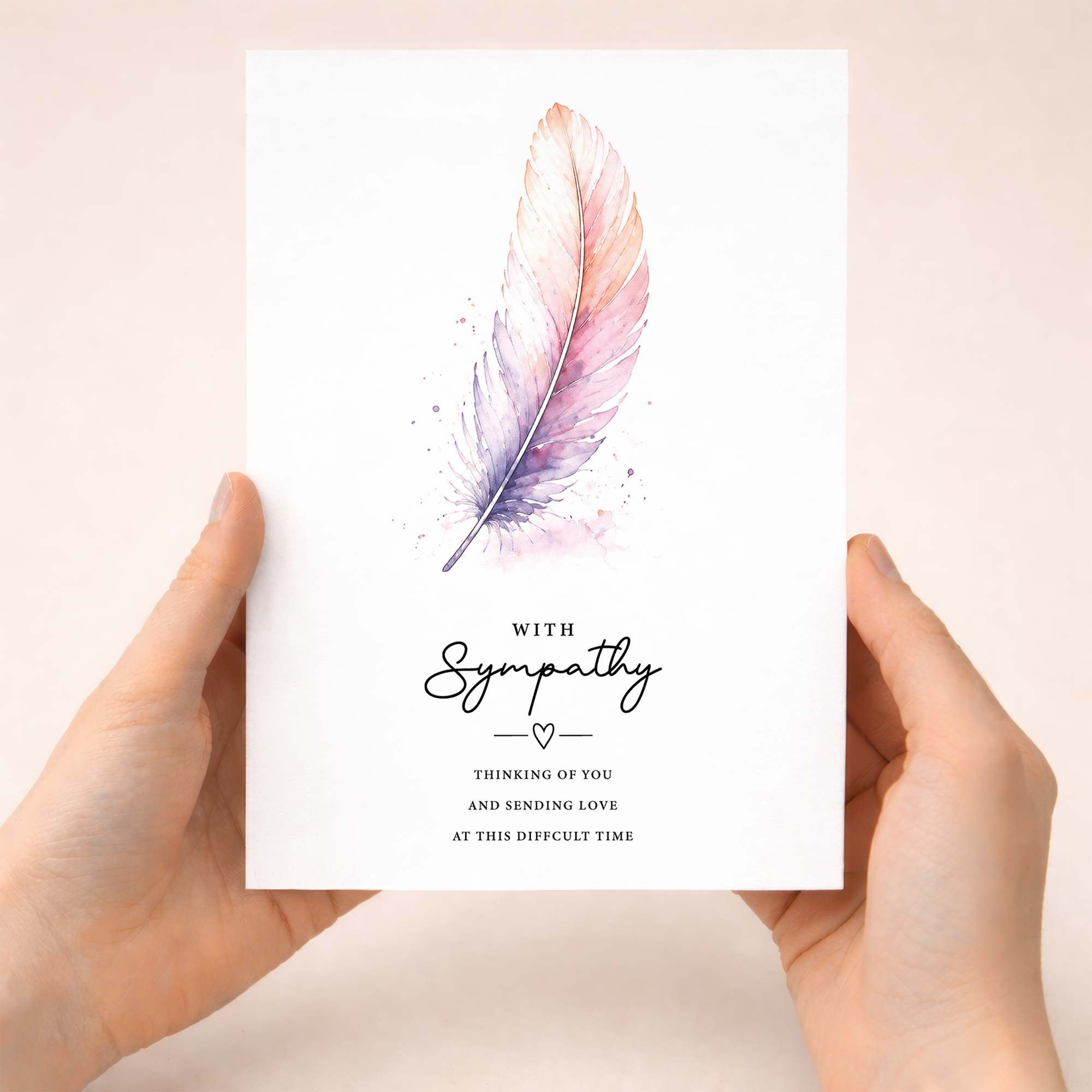 With Sympathy Card Watercolour Feather Thinking Of You Card