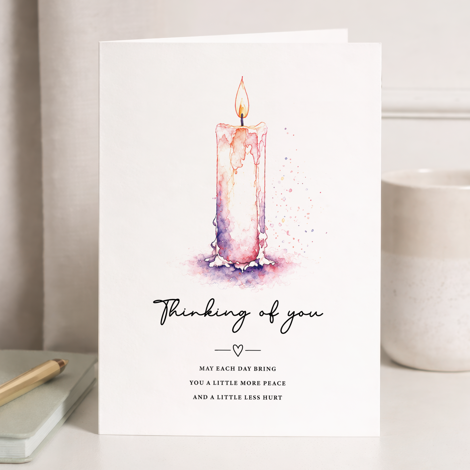 Thinking Of You Card Watercolour Candle Sympathy Greeting Card