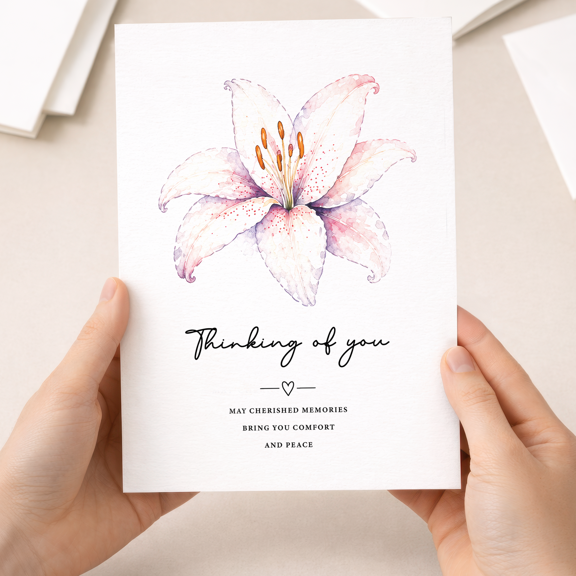 Thinking Of You Card Watercolour Lily Sympathy Greeting Card