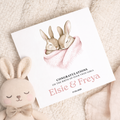 Personalised Twin Girls New Baby Card With Bunny Illustration