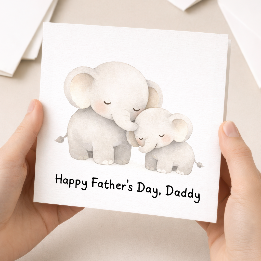 Father's Day Card Happy Father's Day, Daddy Elephant and Calf