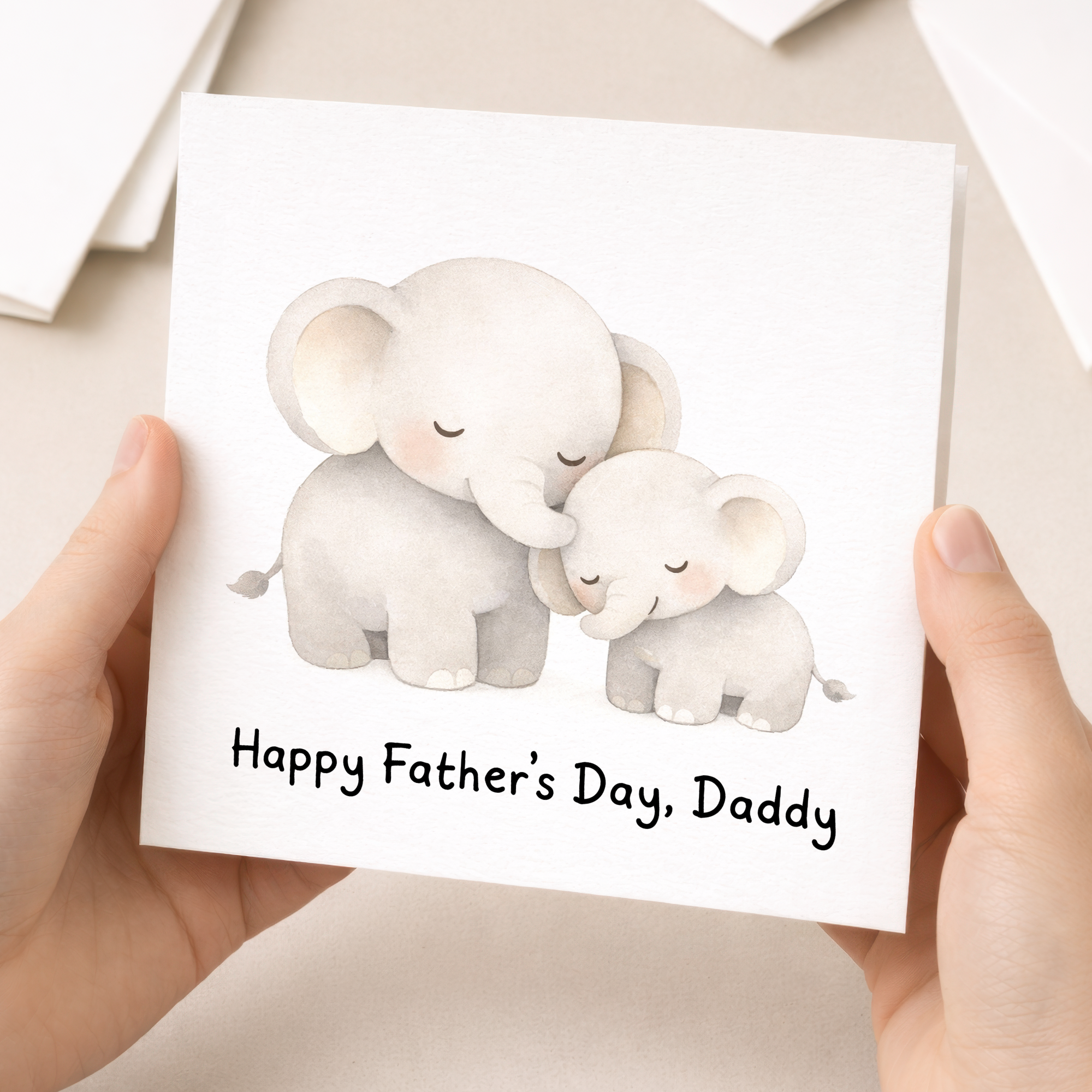 Father's Day Card Happy Father's Day, Daddy Elephant and Calf