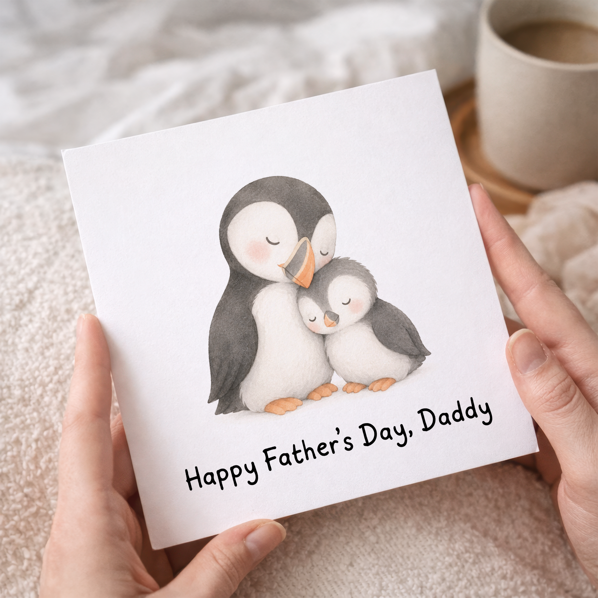 Father's Day Card For Daddy With Cute Puffin Illustration