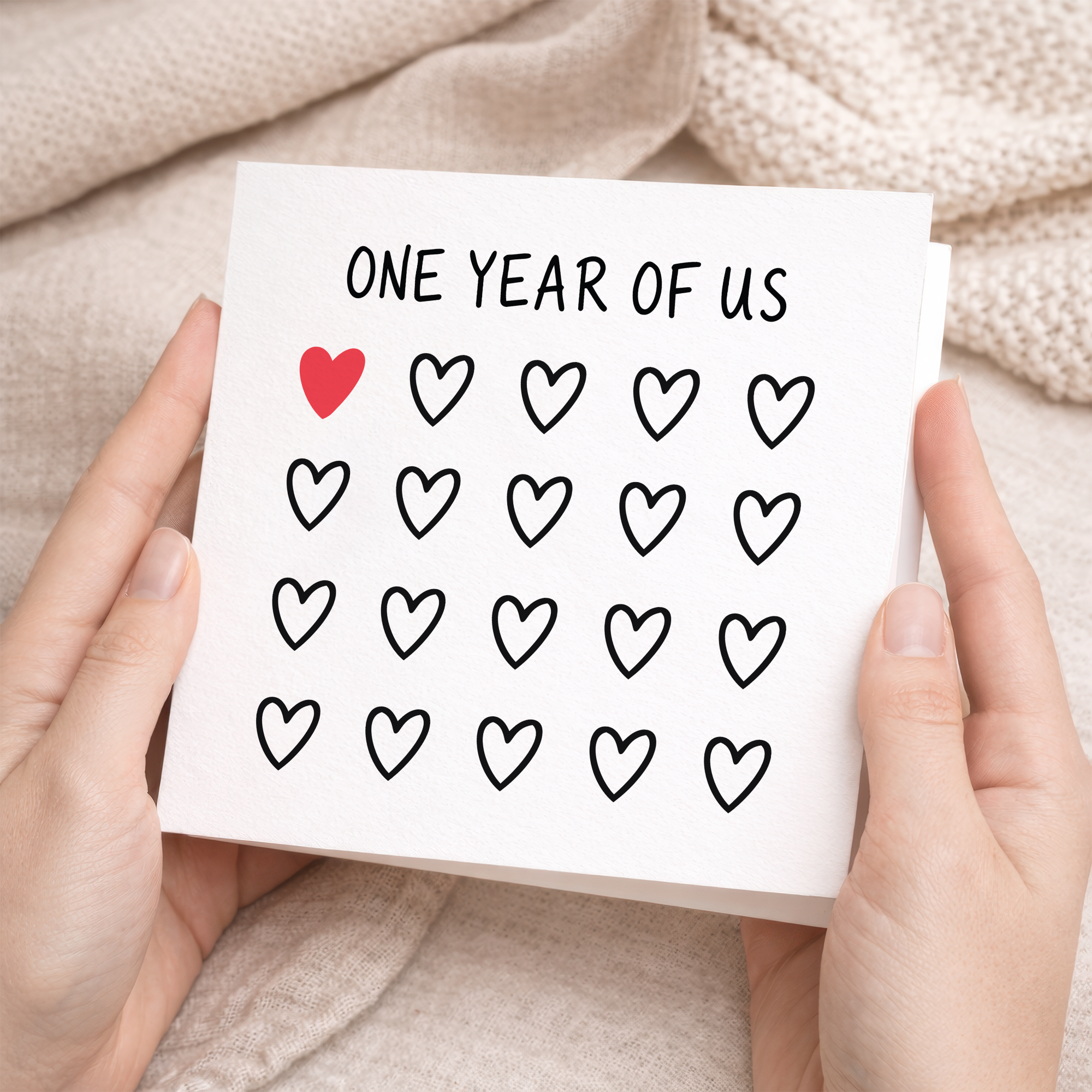 1st Anniversary Card for Couple - One Year of Us Hearts Card