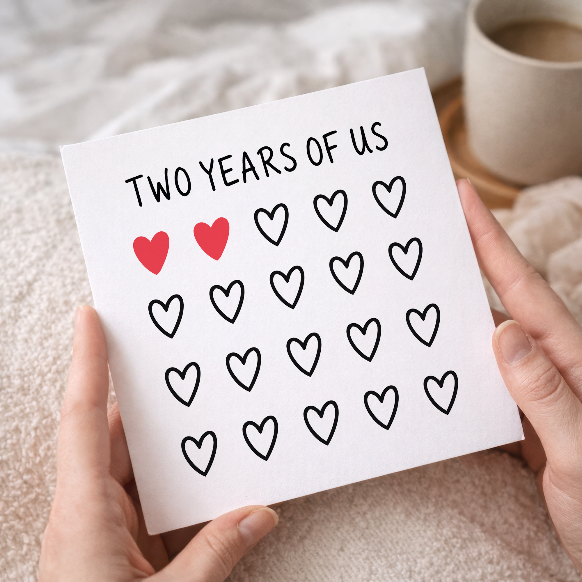 2nd Anniversary Card for Couple - Two Years of Us Hearts Card
