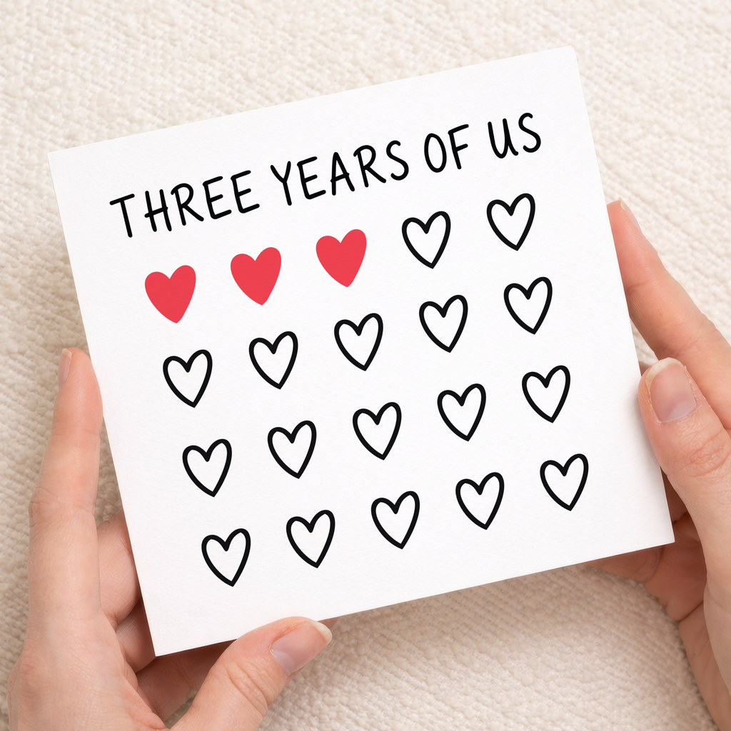 3rd Anniversary Card for Couple - Three Years of Us Hearts Card