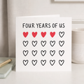 4th Anniversary Card for Couple - Four Years of Us Hearts Card