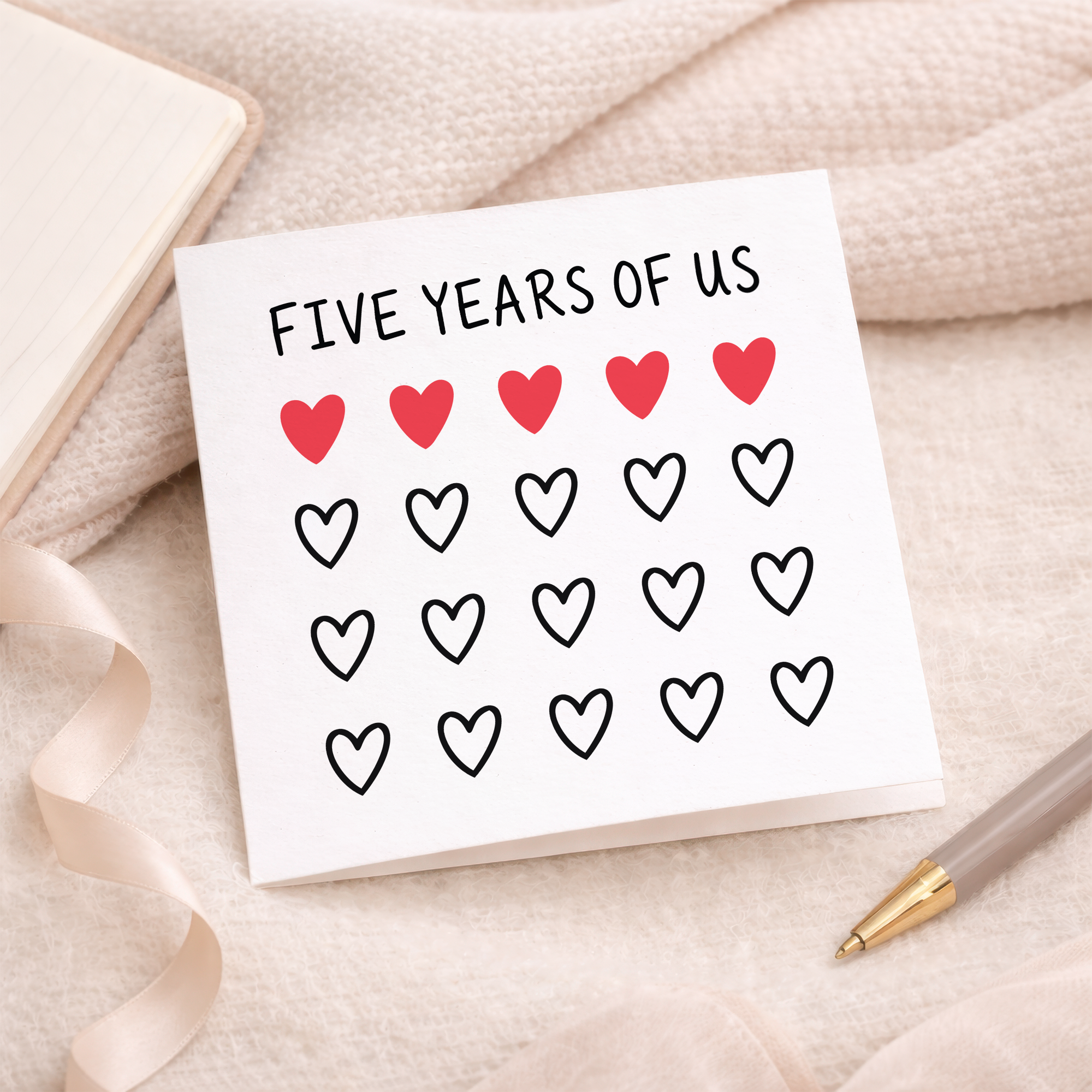 5th Anniversary Card for Couple - Five Years of Us Hearts Card