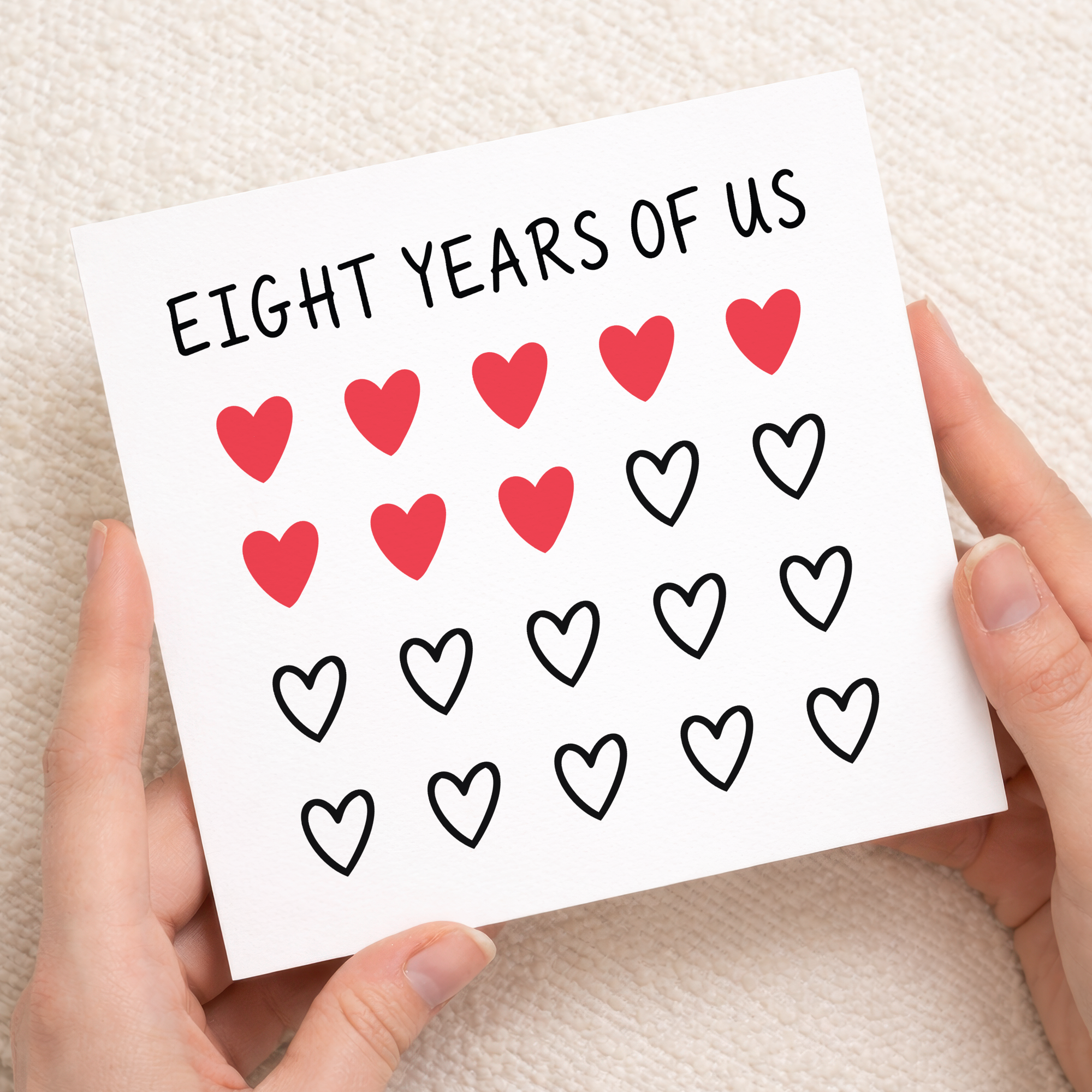 8th Anniversary Card for Couple - Eight Years of Us Hearts Card