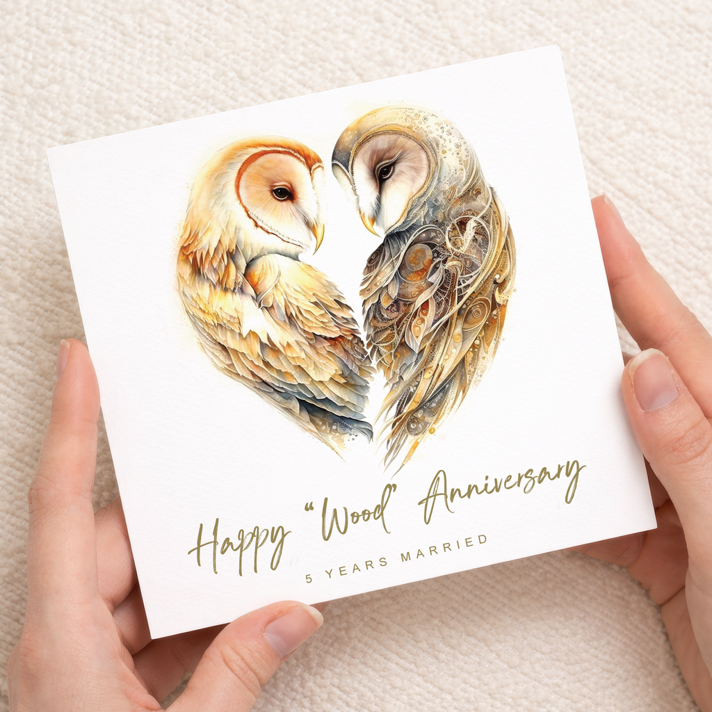 5th Anniversary Card Wood Anniversary 5 Year Anniversary Card For Husband Owl Anniversary Card For Wife Five Year Anniversary Card