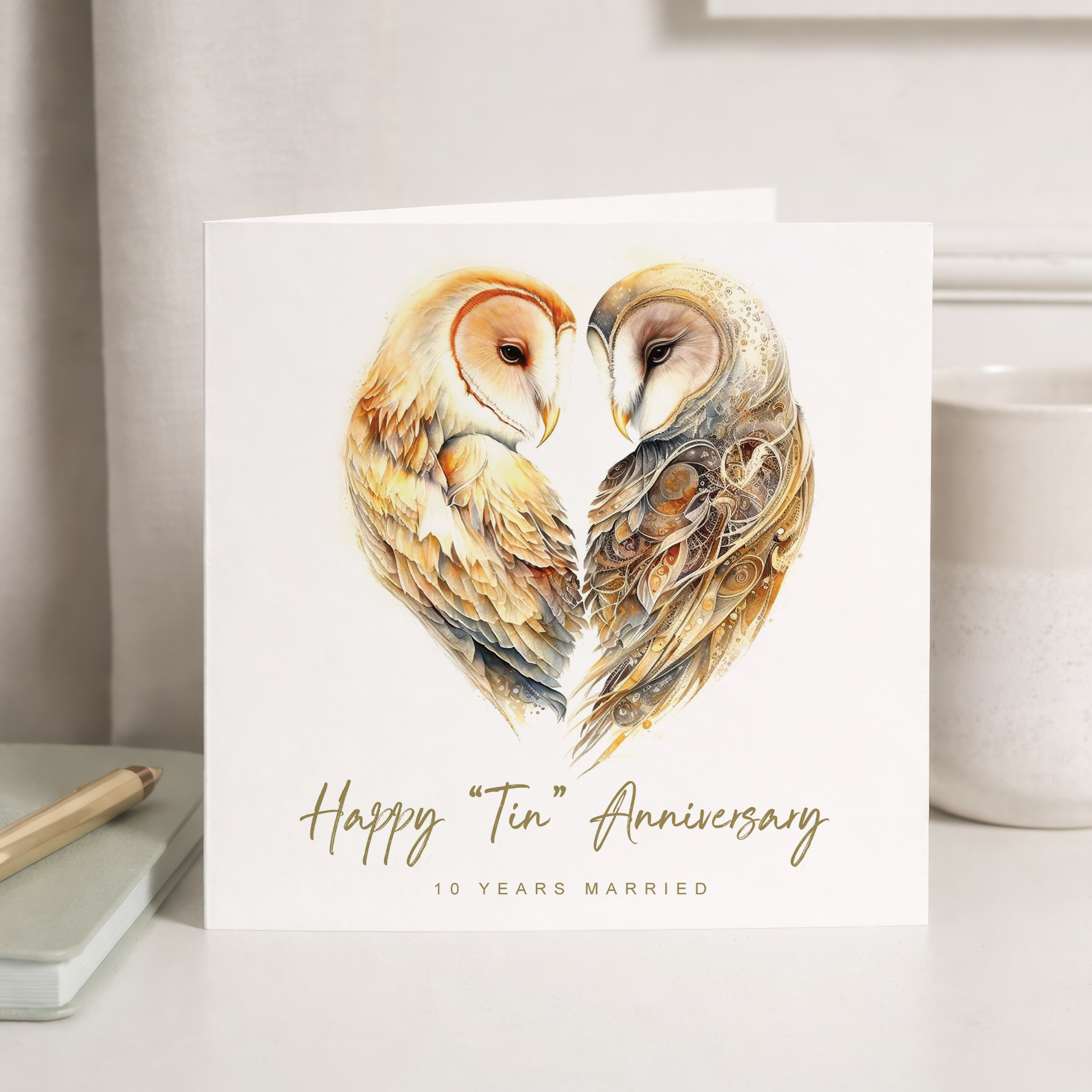 10th Anniversary Card Tin Anniversary 10 Year Anniversary Card For Husband Owl Anniversary Card For Wife Ten Year Anniversary Card