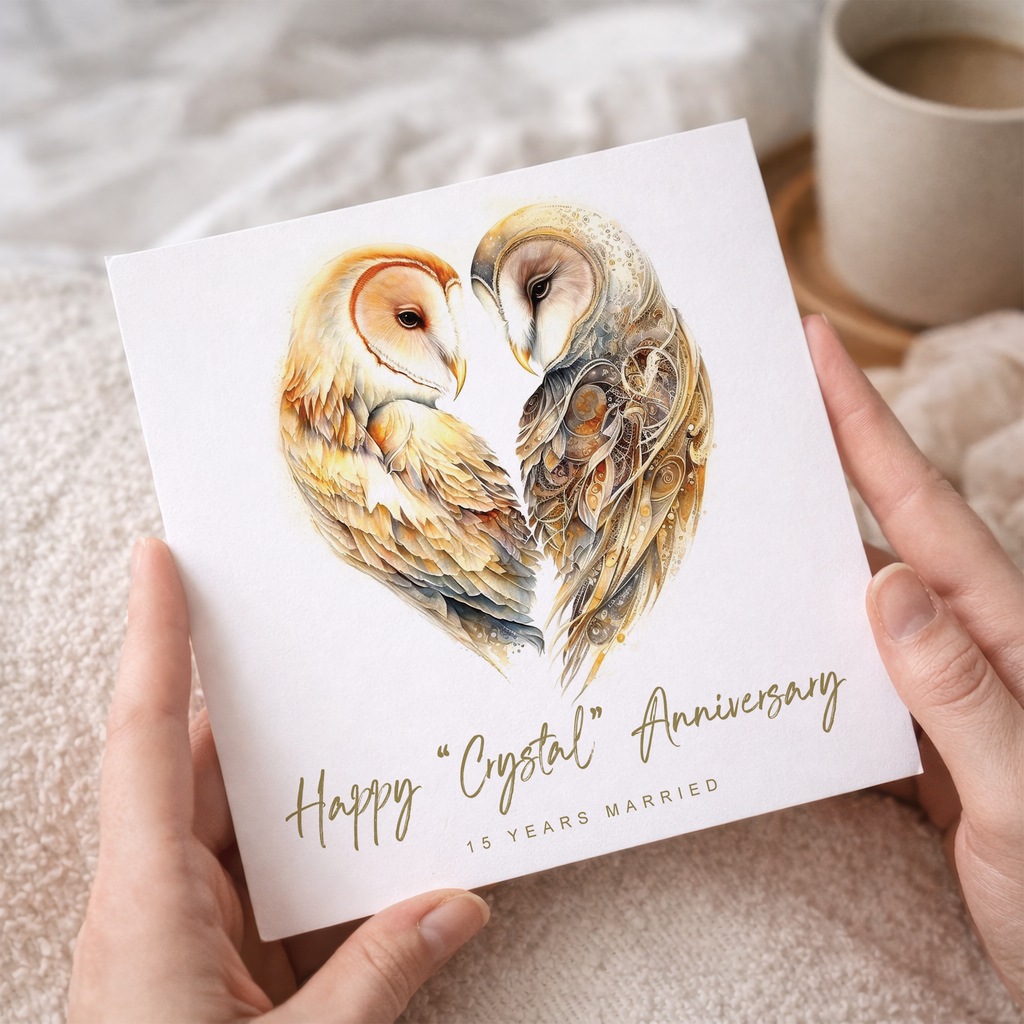15th Anniversary Card Crystal Anniversary 15 Year Anniversary Card For Husband Owl Anniversary Card For Wife Fifteen Year Anniversary Card