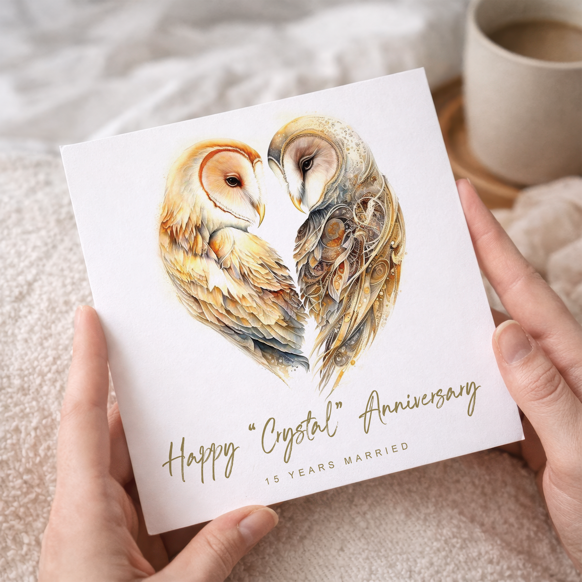 15th Anniversary Card Crystal Anniversary 15 Year Anniversary Card For Husband Owl Anniversary Card For Wife Fifteen Year Anniversary Card