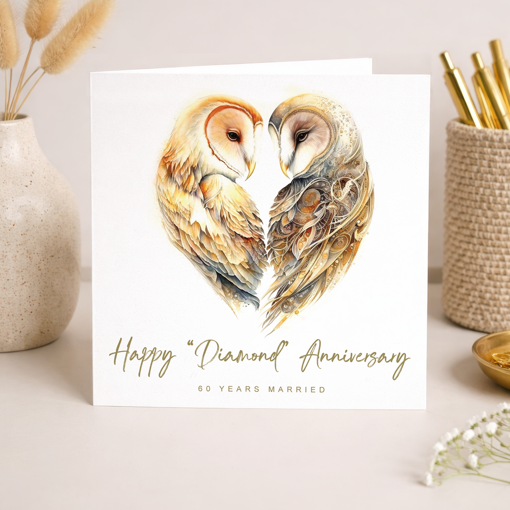 60th Anniversary Card - Diamond Owl Design