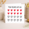 10th Anniversary Card for Couple - Ten Years of Us Hearts Card