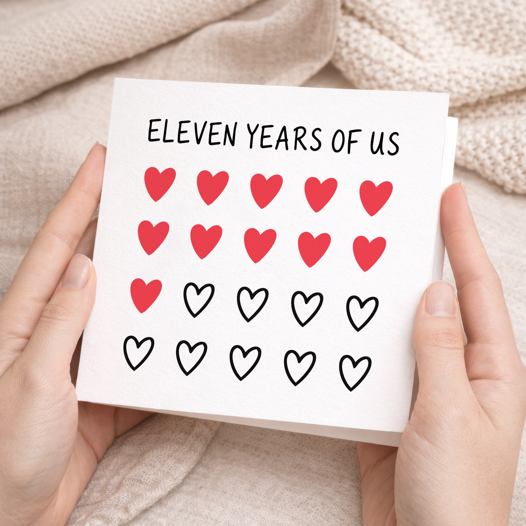 11th Anniversary Card for Couple - Eleven Years of Us Hearts Card