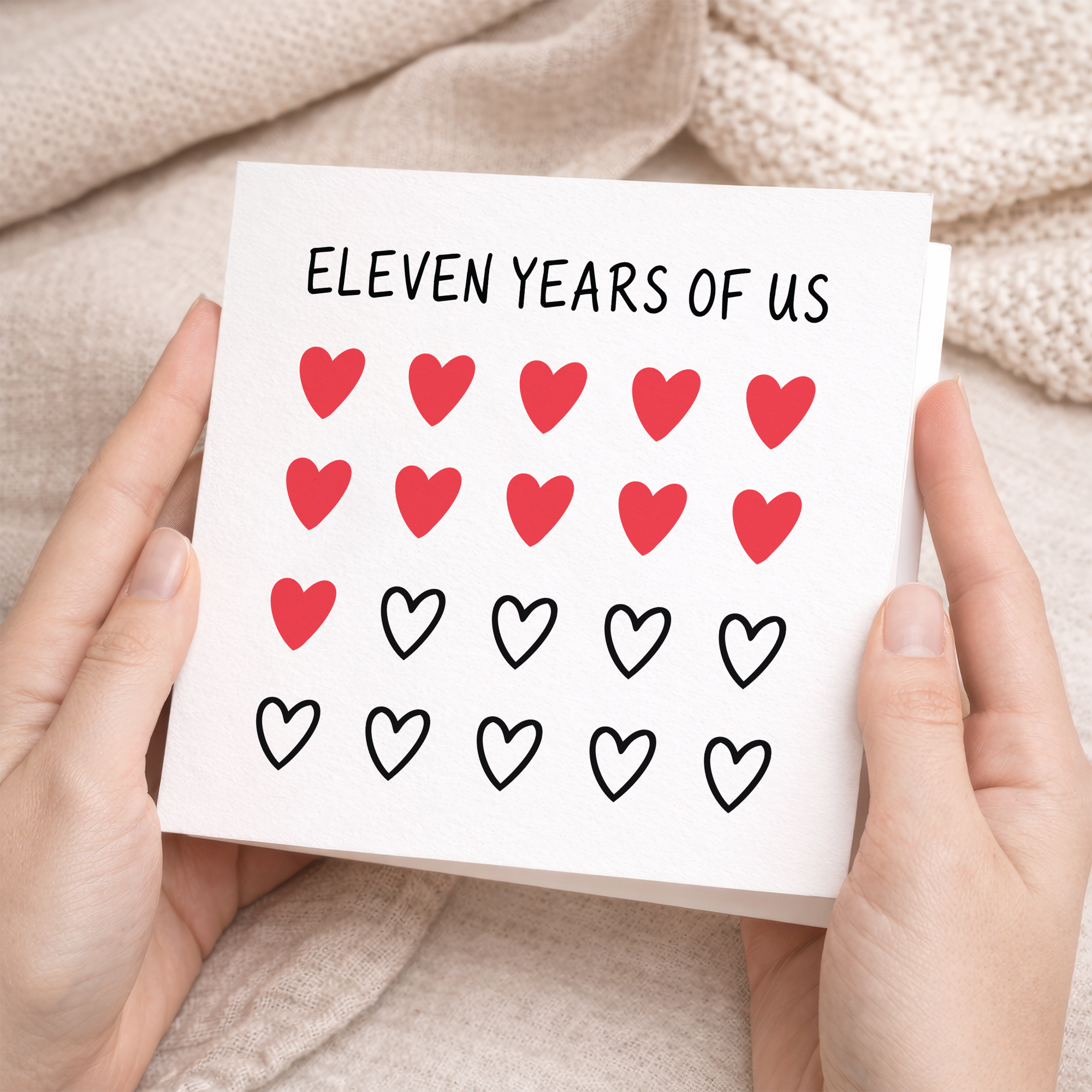 11th Anniversary Card for Couple - Eleven Years of Us Hearts Card