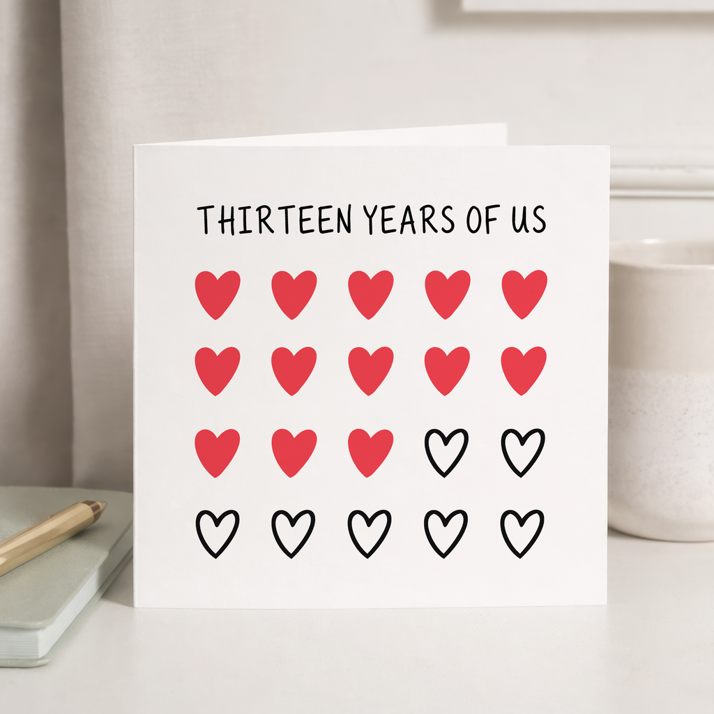 13th Anniversary Card for Couple - Thirteen Years of Us Hearts Card