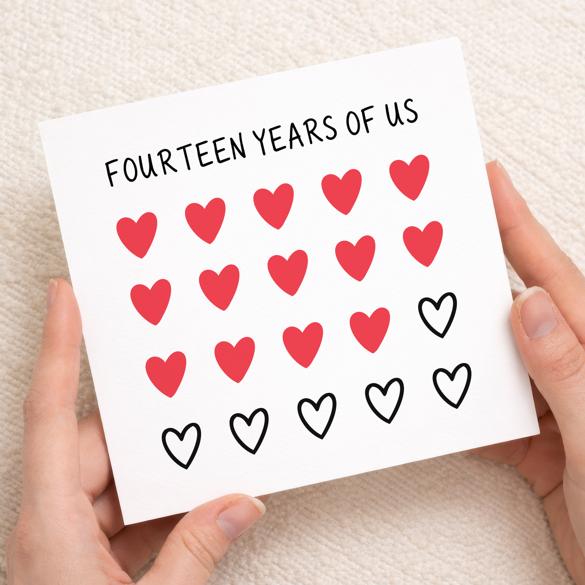 14th anniversary Fourteen Years of Us hearts card front design