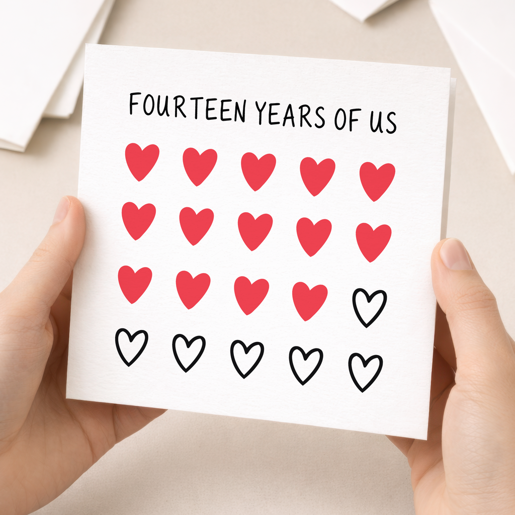 14th Anniversary Card for Couple - Fourteen Years of Us Hearts Card