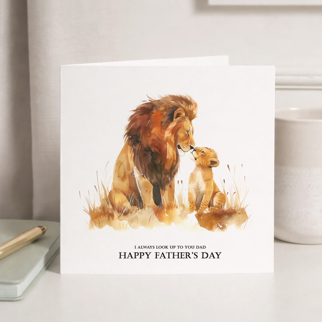 Father's Day Card For Dad Lion and Cub Illustration Simple Father's Day Card I always look up to you Dad Father's Day Gift