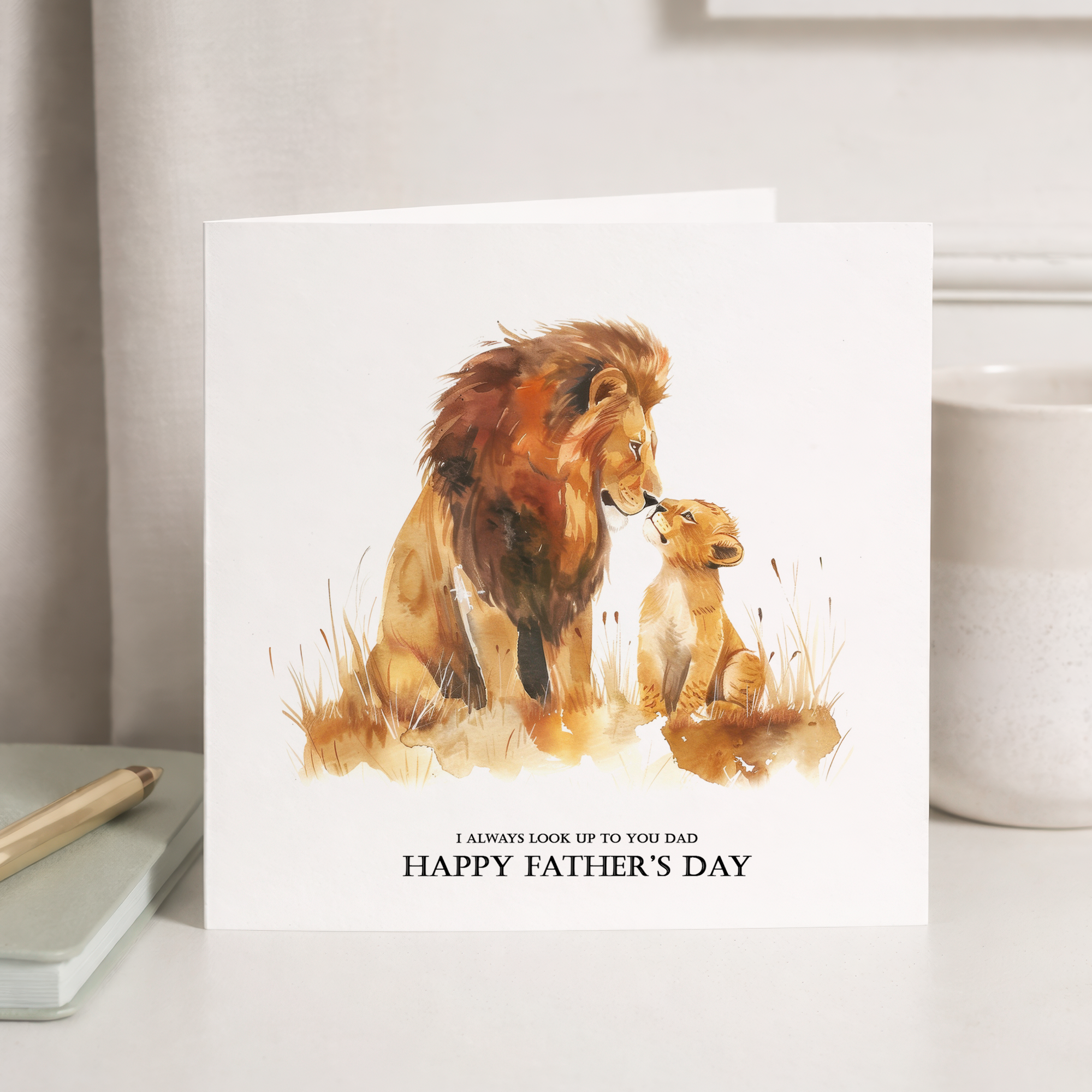 Father's Day Card For Dad Lion and Cub Illustration Simple Father's Day Card I always look up to you Dad Father's Day Gift