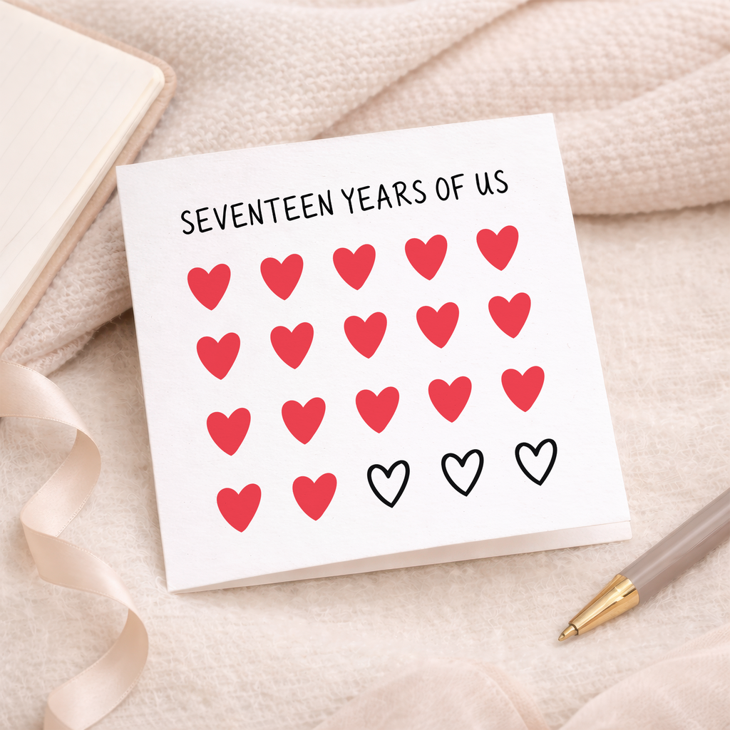 17th Anniversary Card for Couple - Seventeen Years of Us Hearts Card