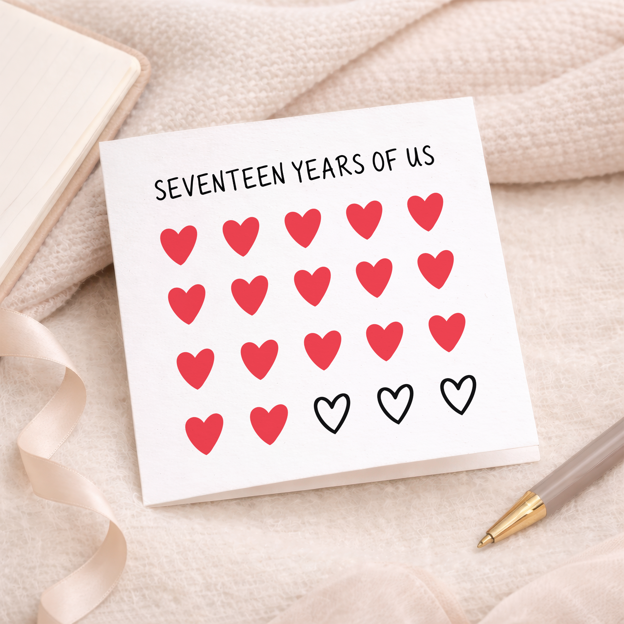 17th Anniversary Card for Couple - Seventeen Years of Us Hearts Card